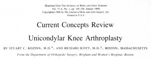 Dr. Stuart Kozinn's published scientific paper of partial knee replacement is a classic reference for the indications of partial knee replacement.